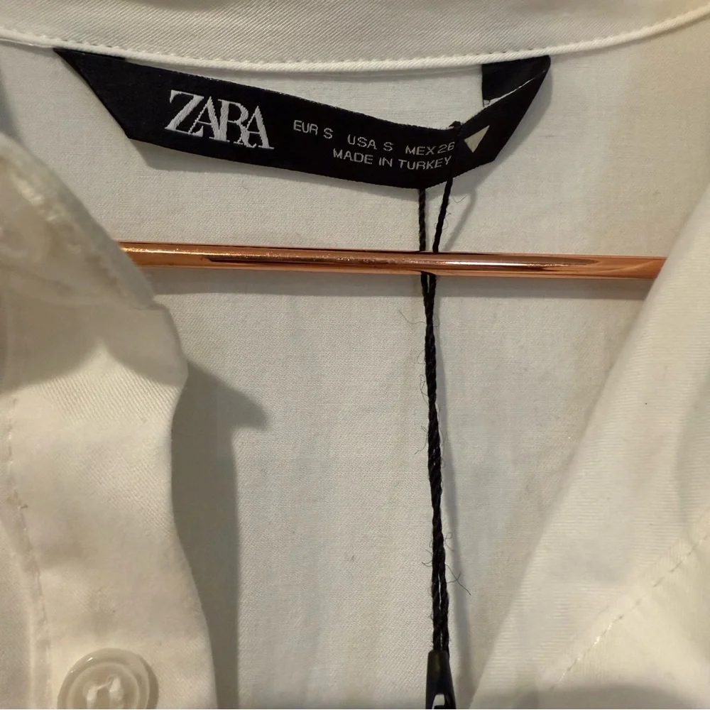 NWT Zara White Cotton Short Shirt Dress Size S Pleated - Picture 3 of 9